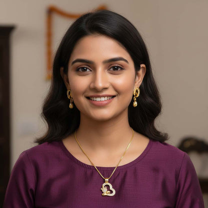 Gold Color Chain Pendant With Earring Created To Add Elegance To Ethnic Fashion