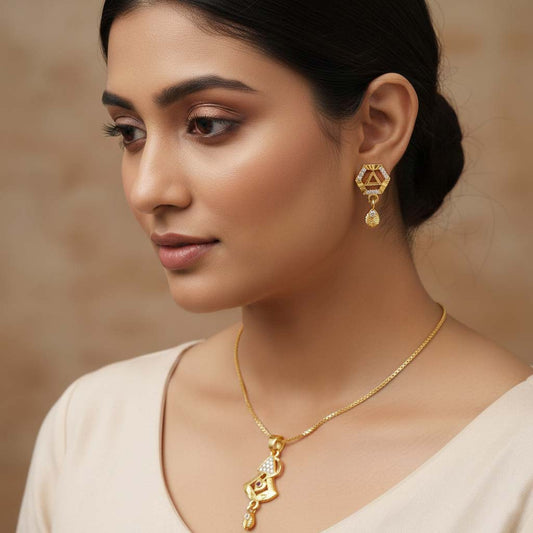 Gold Color Chain Pendant With Earring Offering Graceful Design For All Age Groups