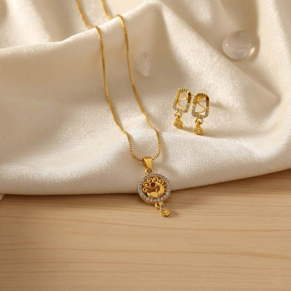 Gold Color Chain Pendant With Earring Designed To Highlight Traditional Indian Elegance