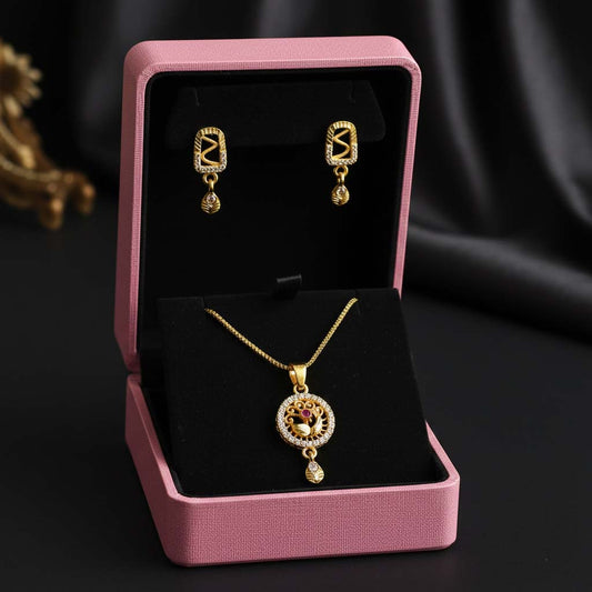 Gold Color Chain Pendant With Earring Designed To Highlight Traditional Indian Elegance