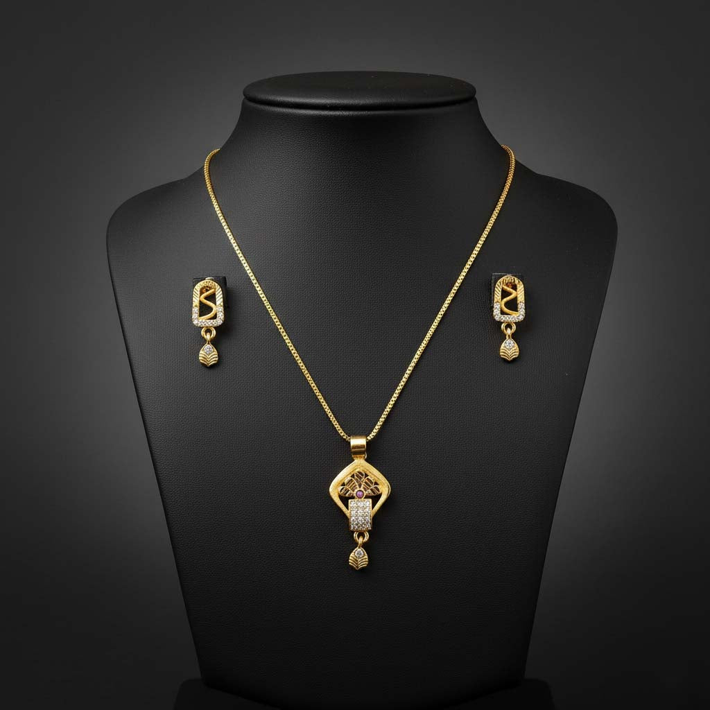 Gold Color Chain Pendant With Earring Inspired By Timeless Festive Jewelry Trends