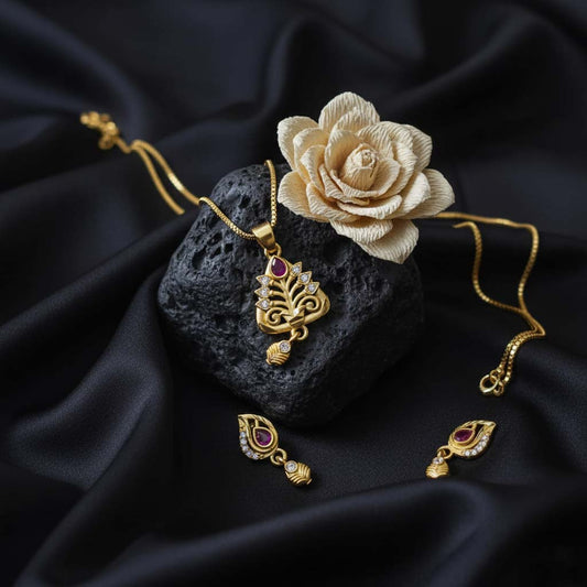 Gold Color Chain Pendant With Earring Designed For Elegant And Graceful Fashion Looks