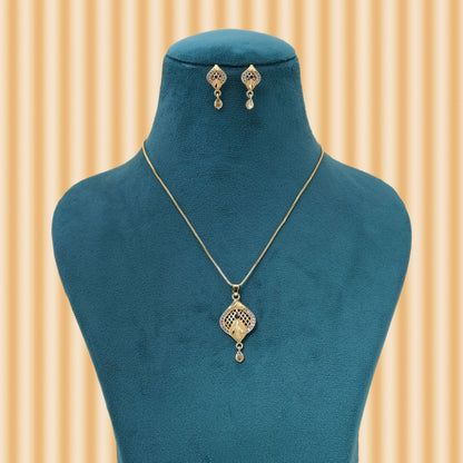 Gold Color Chain Pendant With Earring Crafted For Long Lasting Traditional Beauty