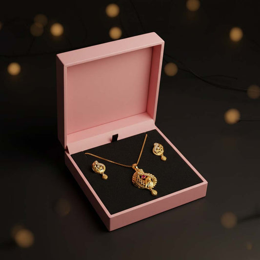 Gold Color Chain Pendant With Earring Offering Classic Appeal For Ethnic Jewelry Lovers
