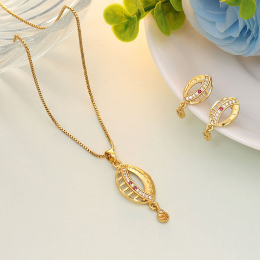 Gold Color Chain Pendant With Earring Designed For Elegant Daily And Festive Styling