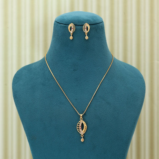 Gold Color Chain Pendant With Earring Designed For Elegant Daily And Festive Styling