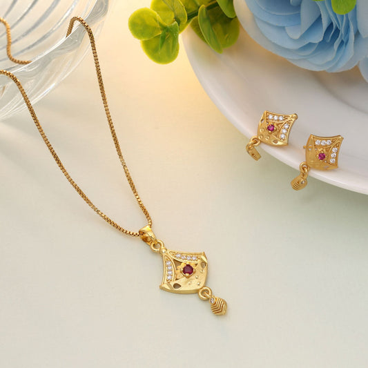 Gold Color Chain Pendant With Earring Crafted For Versatile Ethnic And Western Outfits