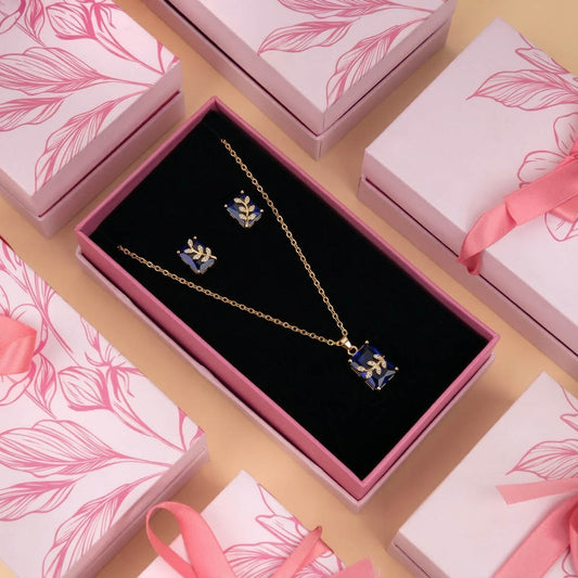Blau Elegante Kette Anhänger mit Ohrringen und Mattgold Halskette Set Appeal