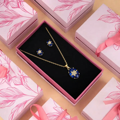 Blue Color Trendy Chain Pendant With Earring In Meenakari Necklace Set Pattern