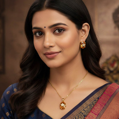 Gold Color Premium Chain Pendant With Earring And Anti Tarnish Necklace Layer