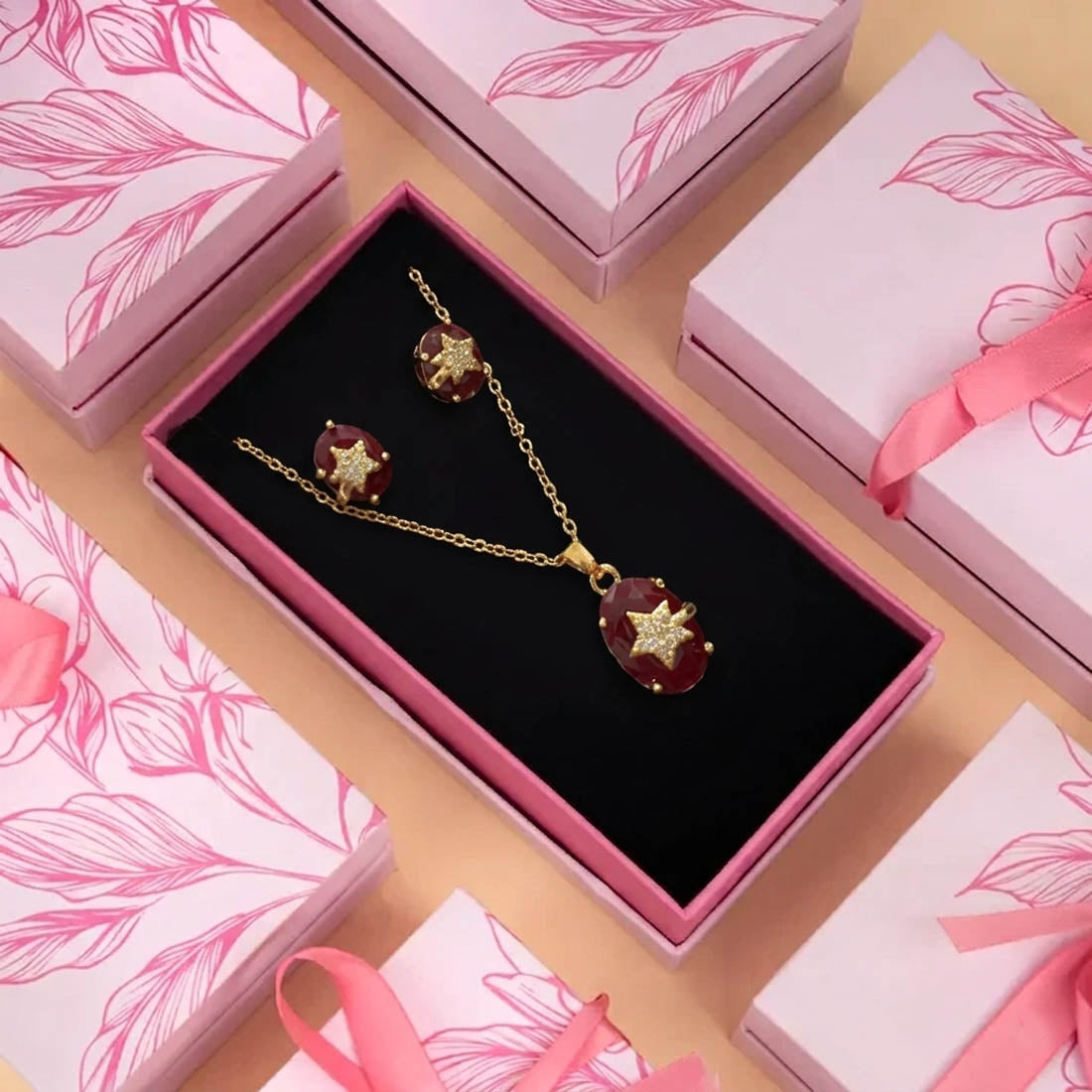 Red Color Ethnic Chain Pendant With Earring And Meenakari Necklace Set Artistry