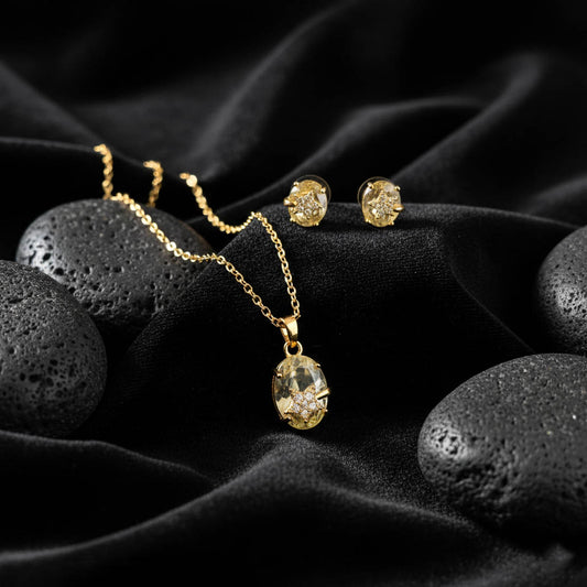 White Color Minimal Chain Pendant With Earring And Matte Gold Necklace Set Style