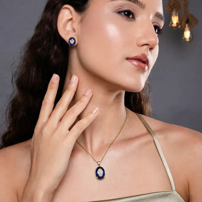Blue Color Contemporary Chain Pendant With Earring And Meenakari Necklace Set Look