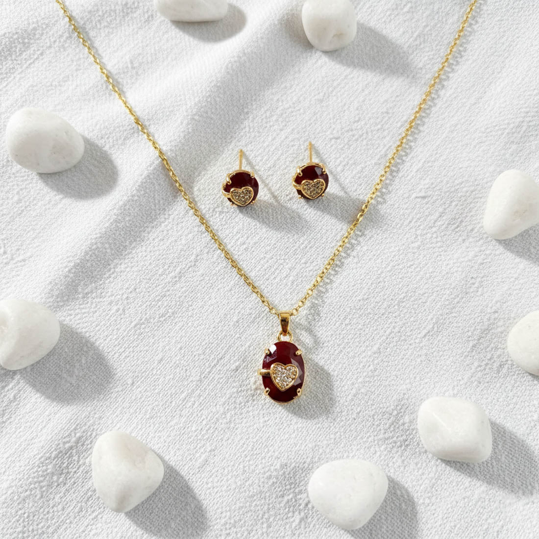Red Color Traditional Chain Pendant With Earring With Meenakari Necklace Set Accent