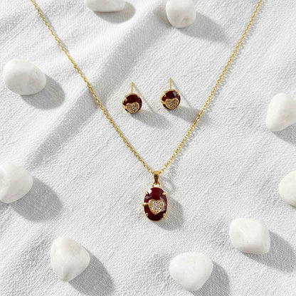 Red Color Traditional Chain Pendant With Earring With Meenakari Necklace Set Accent