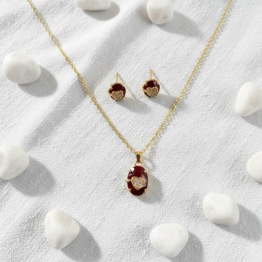 Red Color Traditional Chain Pendant With Earring With Meenakari Necklace Set Accent