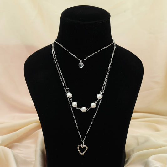 Silver Color Multi Layer Chain Necklace Classic Modern Layered Jewelry