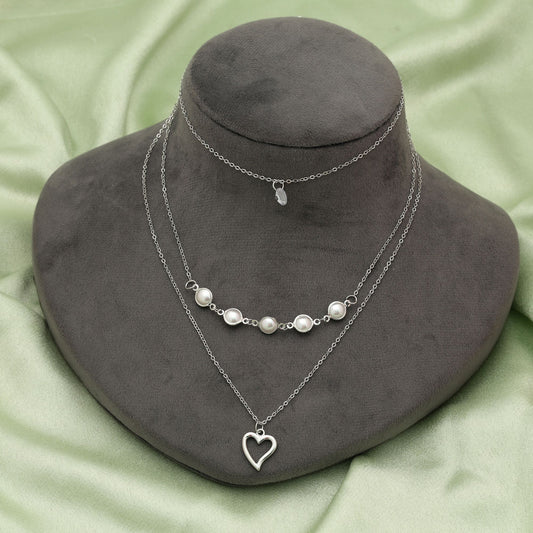Silver Color Multi Layer Chain Necklace Classic Modern Layered Jewelry