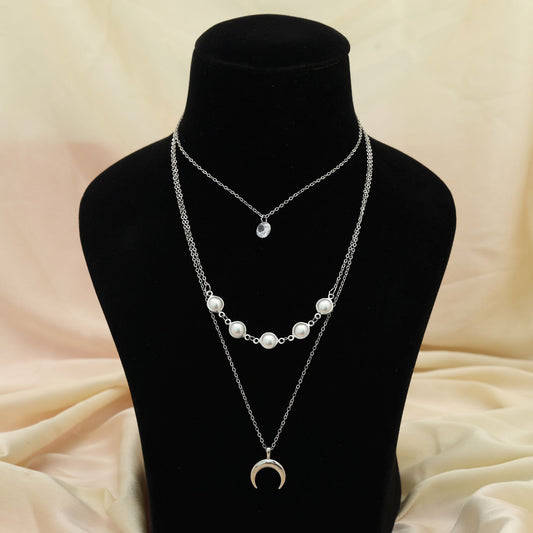 Silver Color Multi Layer Chain Necklace Elegant Everyday Statement Jewelry