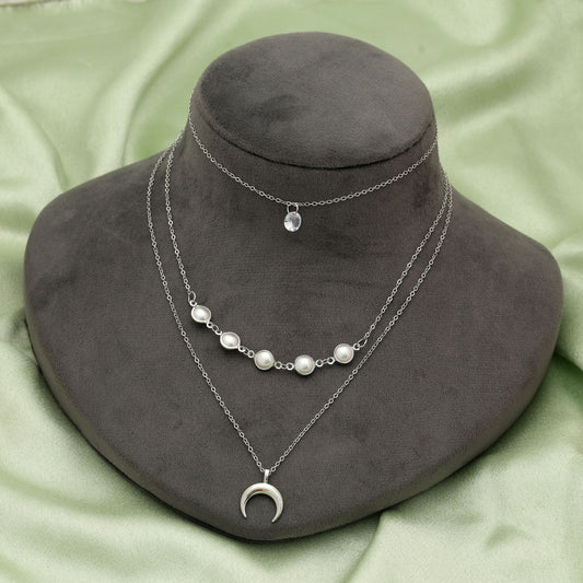 Silver Color Multi Layer Chain Necklace Elegant Everyday Statement Jewelry