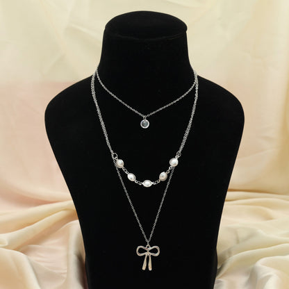 Silver Color Multi Layer Chain Necklace Stylish Minimal Jewelry Design