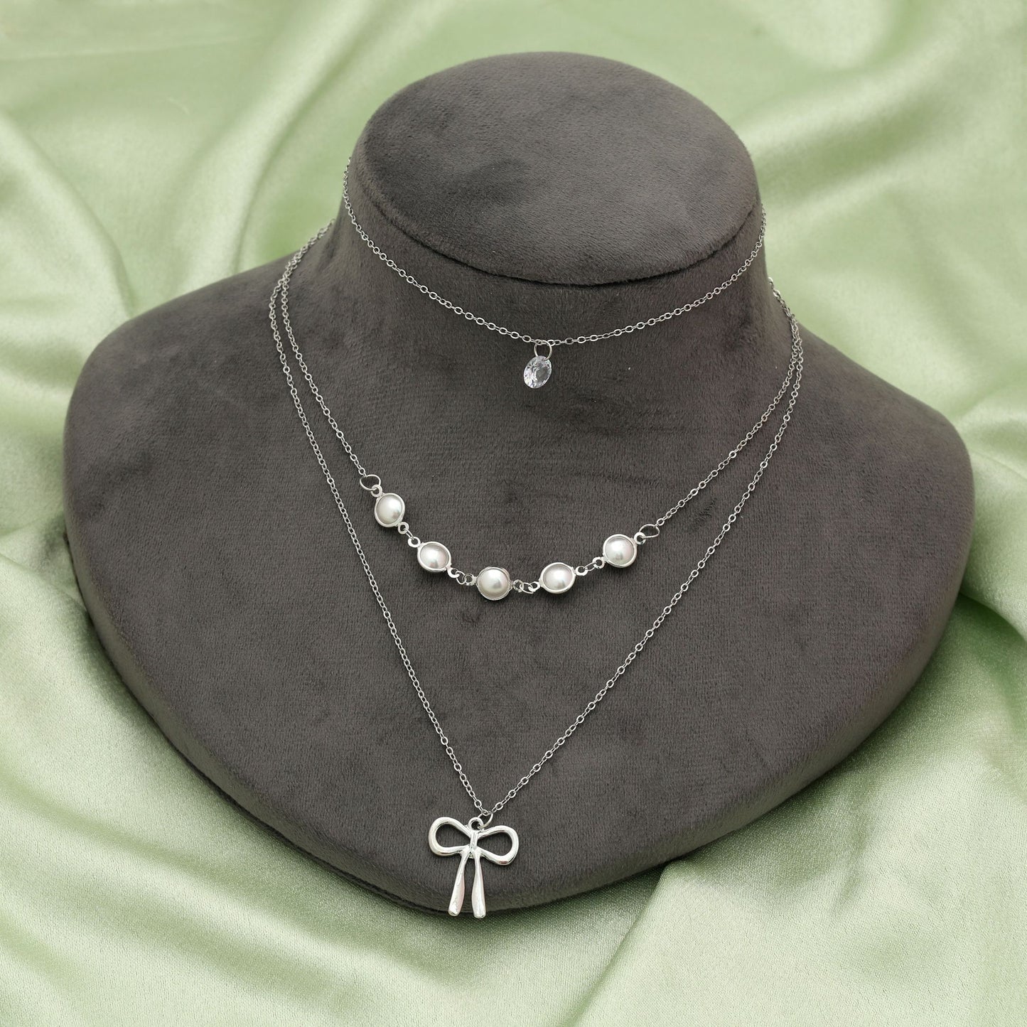 Silver Color Multi Layer Chain Necklace Stylish Minimal Jewelry Design