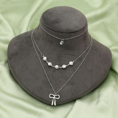 Silver Color Multi Layer Chain Necklace Stylish Minimal Jewelry Design