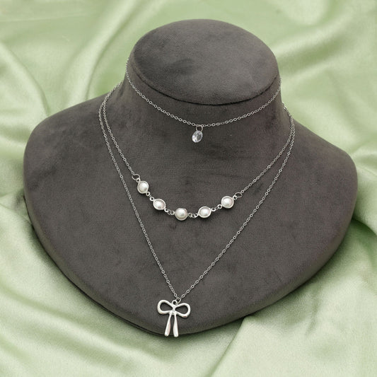 Silver Color Multi Layer Chain Necklace Stylish Minimal Jewelry Design