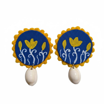 Blue Color Wooden Handcraft Earrings With Traditional Hand-Painted Detailing