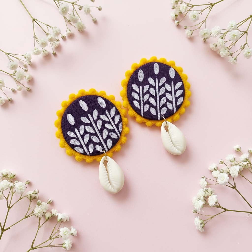 Purple Color Wooden Handcraft Earrings With Handcrafted Artistic Bohemian Touch