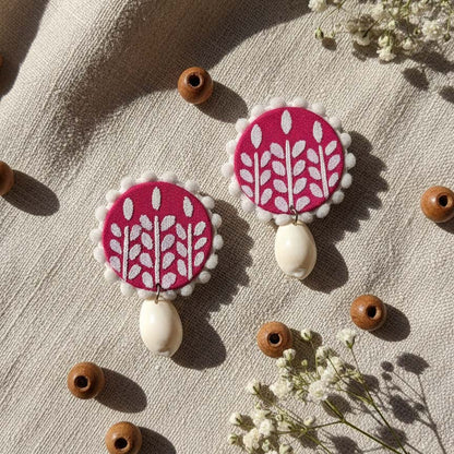Rani Color Wooden Handcraft Earrings With Ethnic Charm For Traditional Outfits