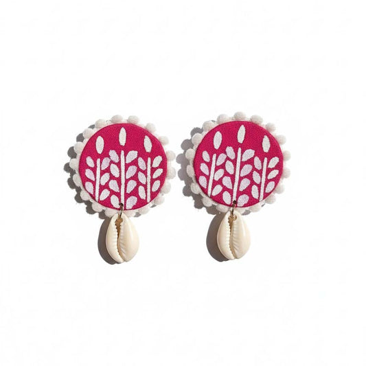 Rani Color Wooden Handcraft Earrings With Ethnic Charm For Traditional Outfits
