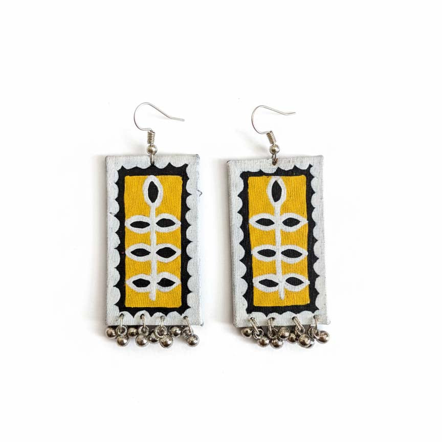 Black & Yellow Color Wooden Handcraft Earrings With Tribal Carving Style