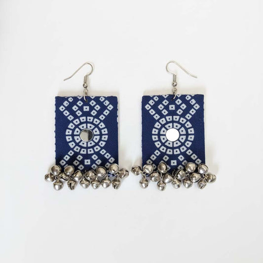 Blue Color Wooden Handcraft Earrings With Cultural Design For Women’S Fashion
