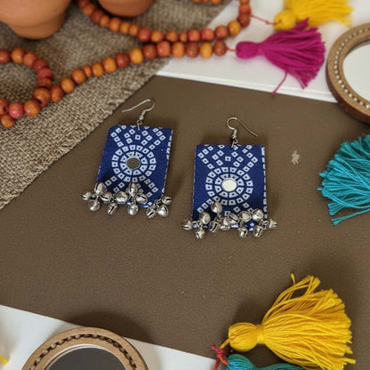 Blue Color Wooden Handcraft Earrings With Cultural Design For Women’S Fashion