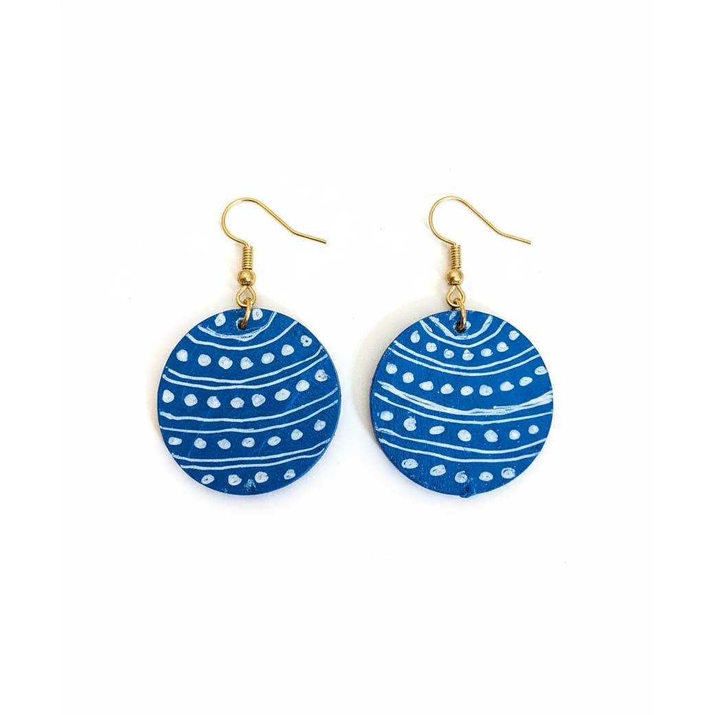 Royal Blue Color Wooden Handcraft Earrings With Handcrafted Indian Art Style