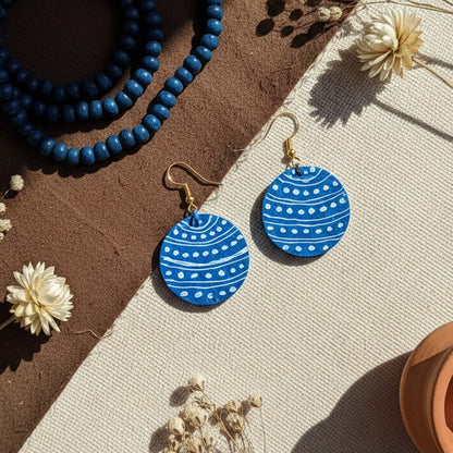 Royal Blue Color Wooden Handcraft Earrings With Handcrafted Indian Art Style