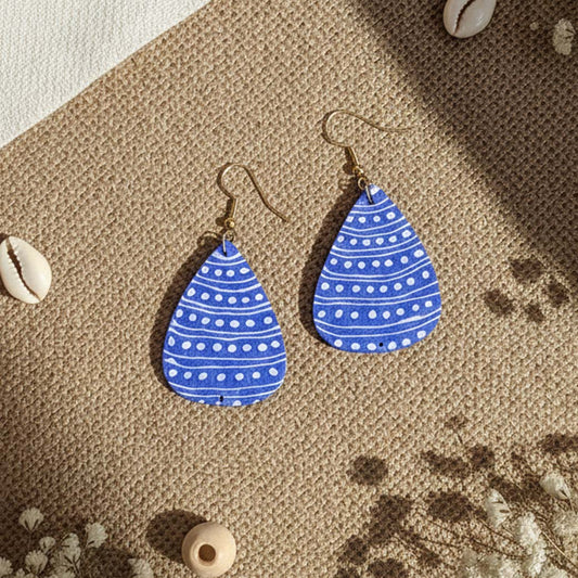 Blue Color Wooden Handcraft Earrings With Lightweight Craftwork For Cultural Events