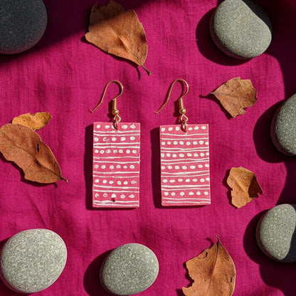 Rani Color Wooden Handcraft Earrings With Polished Finish For Ethnic Look