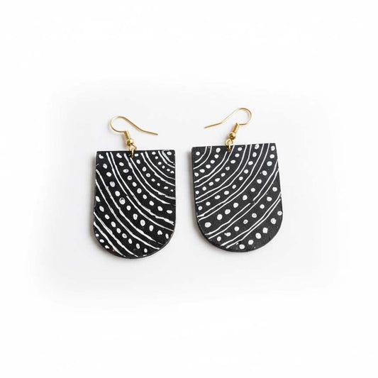 Black Color Wooden Handcraft Earrings With Artistic Tribal Style And Carving