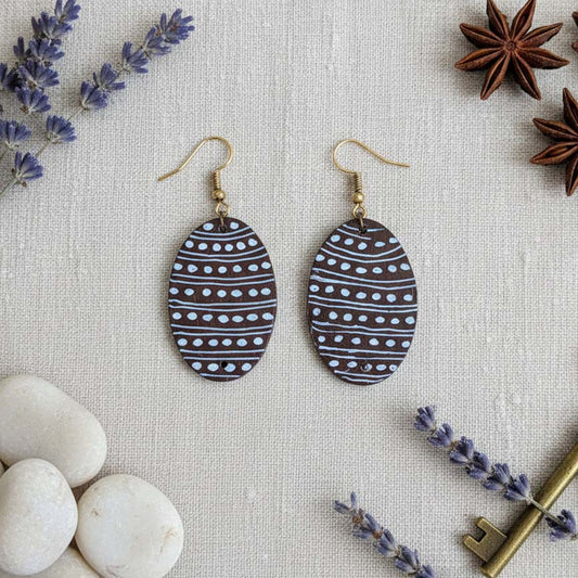 Brown Color Wooden Handcraft Earrings With Natural Wood Finish For Bohemian Style