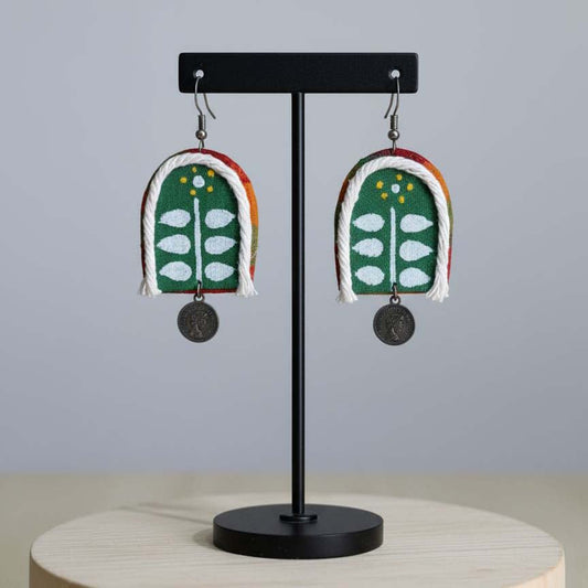 Green Color Wooden Handcraft Earrings Featuring Natural Handcrafted Wooden Elements For Daily Wear