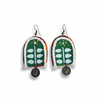 Green Color Wooden Handcraft Earrings Featuring Natural Handcrafted Wooden Elements For Daily Wear