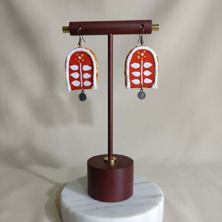 Red Color Wooden Handcraft Earrings With Elegant Artistic Handmade Boho Style Design