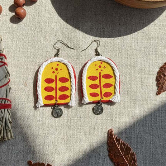 Yellow Color Wooden Handcraft Earrings With Vibrant Handcrafted Bohemian Inspired Artistic Look