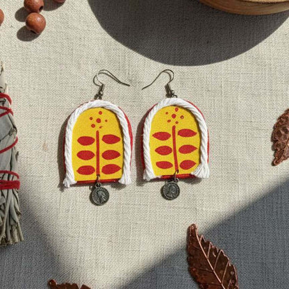 Yellow Color Wooden Handcraft Earrings With Vibrant Handcrafted Bohemian Inspired Artistic Look