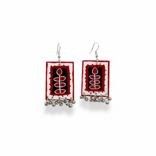 Red & Black Color Wooden Handcraft Earrings With Bold Artistic Handmade Ethnic Fusion Style
