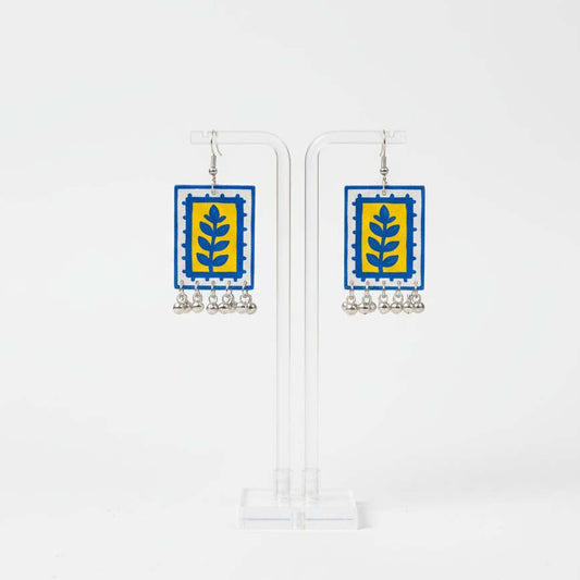 Turquoise Blue & Yellow Color Wooden Handcraft Earrings Crafted With Trendy Handcrafted Fusion Designs