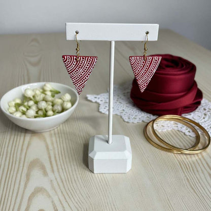 Red Color Wooden Handcraft Earrings Designed With Classic Ethnic Handmade Wooden Bead Elements