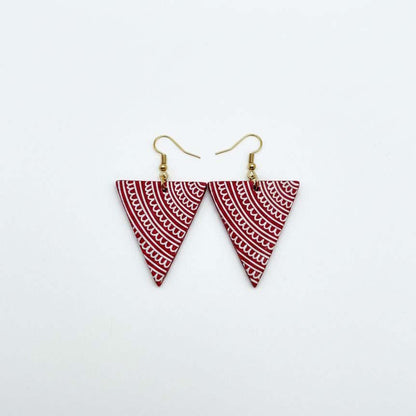 Red Color Wooden Handcraft Earrings Designed With Classic Ethnic Handmade Wooden Bead Elements
